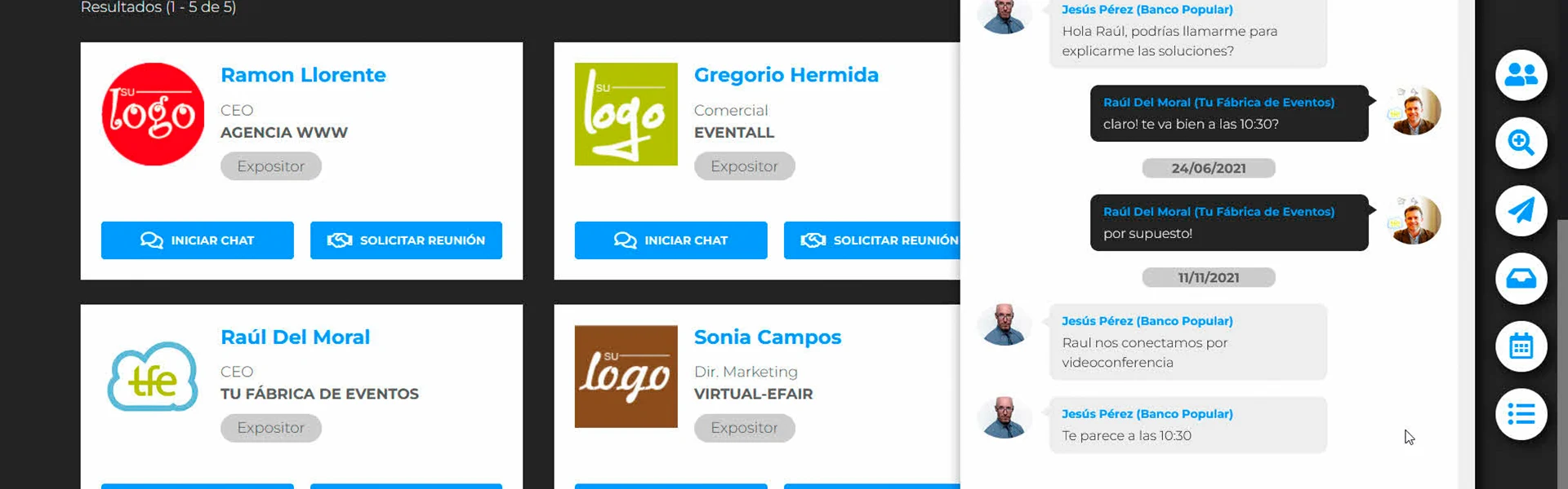 pantalla con ficha conectados